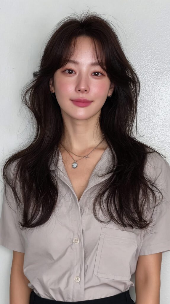 Why the Korean Long Hair S-Curl Perm is Timeless (A Seoul Hair Salon Analysis) 3 Seoul Hair Salon’s woman with long, wavy hair.