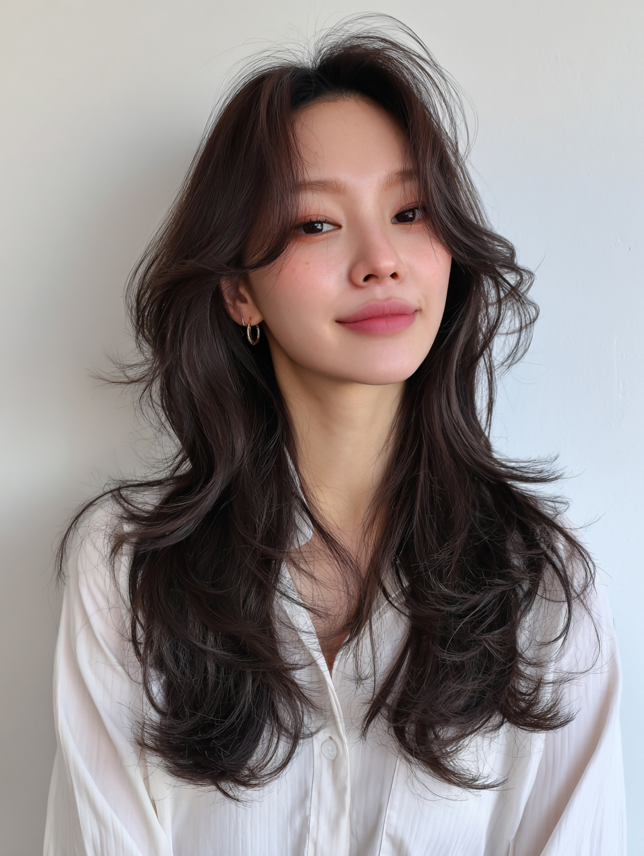 Seoul Hair Salon’s Long, wavy hair with natural volume.