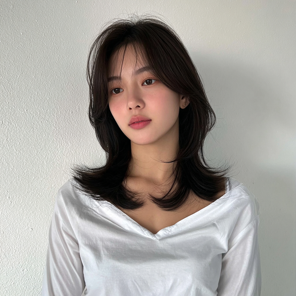 Seoul Hair Salon’s Woman with long hair in white top.