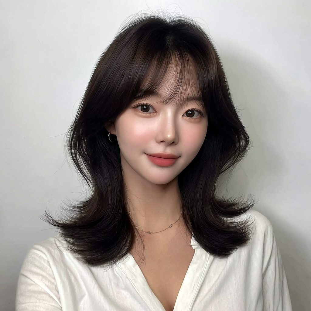 Seoul Hair Salon’s Woman with stylish, layered hairstyle.
