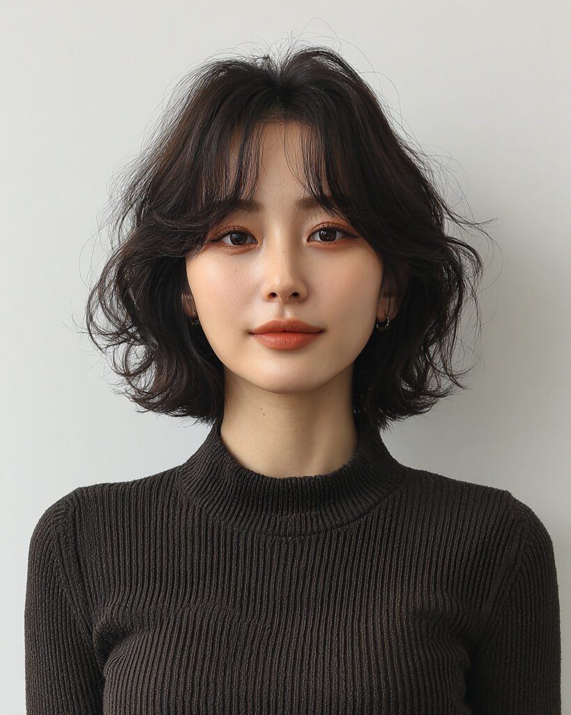 Volume Up: Best Korean Short Hair Volume Perm Techniques at Seoul Hair Salon 3 Woman with short, wavy hairstyle.