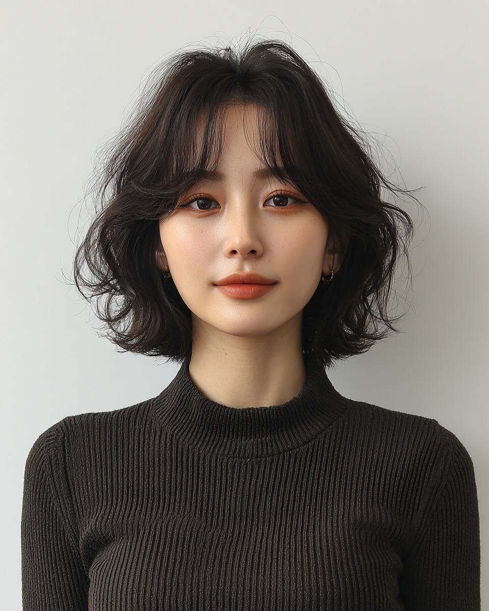 Woman with short, wavy hairstyle.